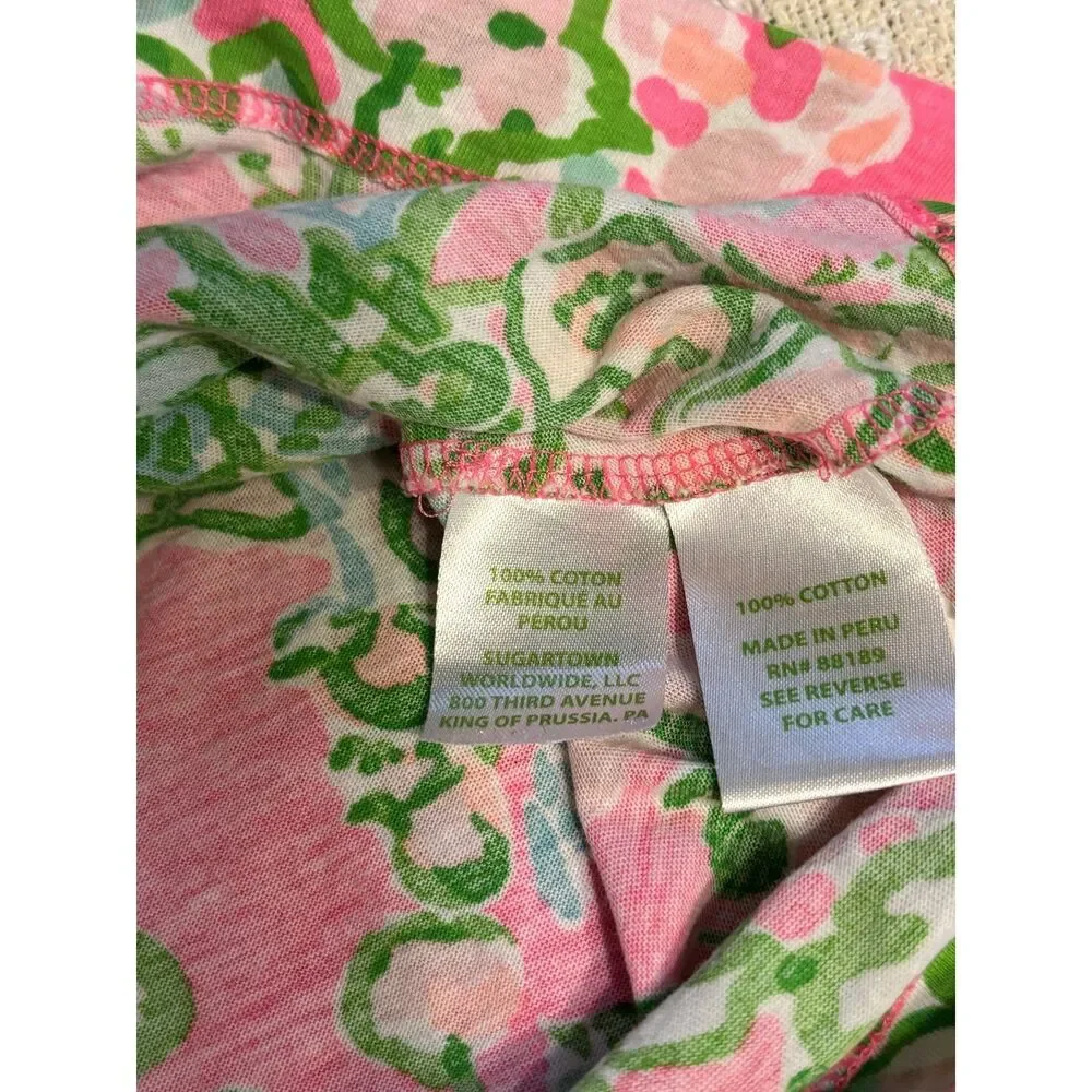 Lilly Pulitzer Girls XL 12 Sadie Dress Bright Navy Via Sunny Pink Green Floral